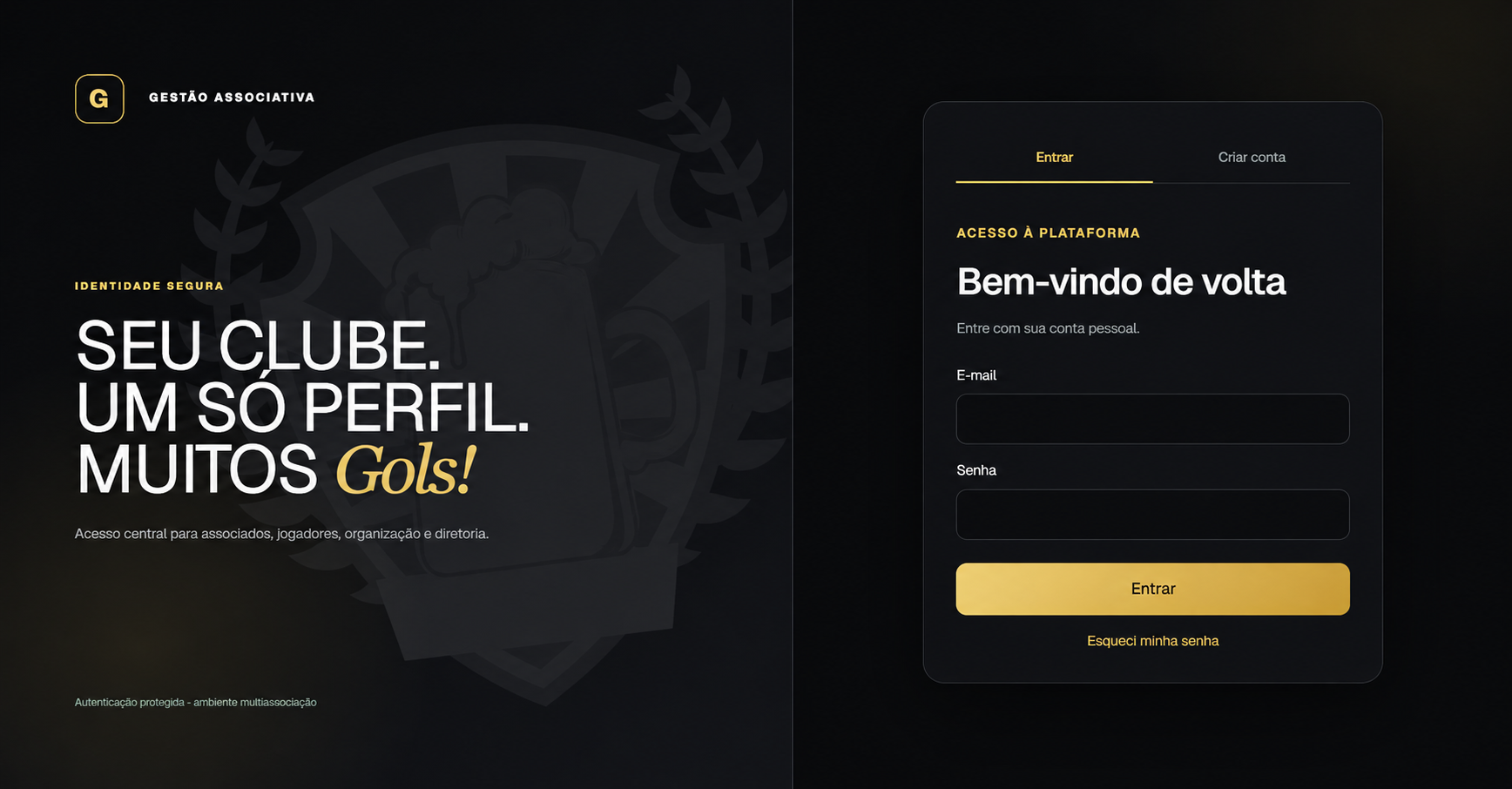 Página inicial da plataforma A.C.C em seu tema escuro